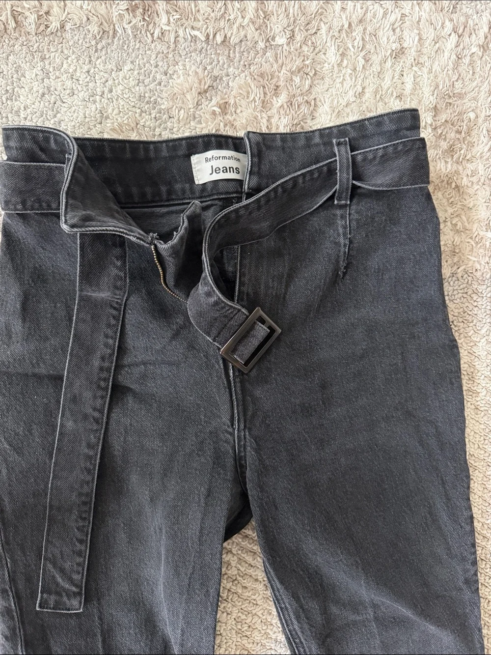 Reformation KAYO Slim Straight Black Jeans with Fabric Waist Belt